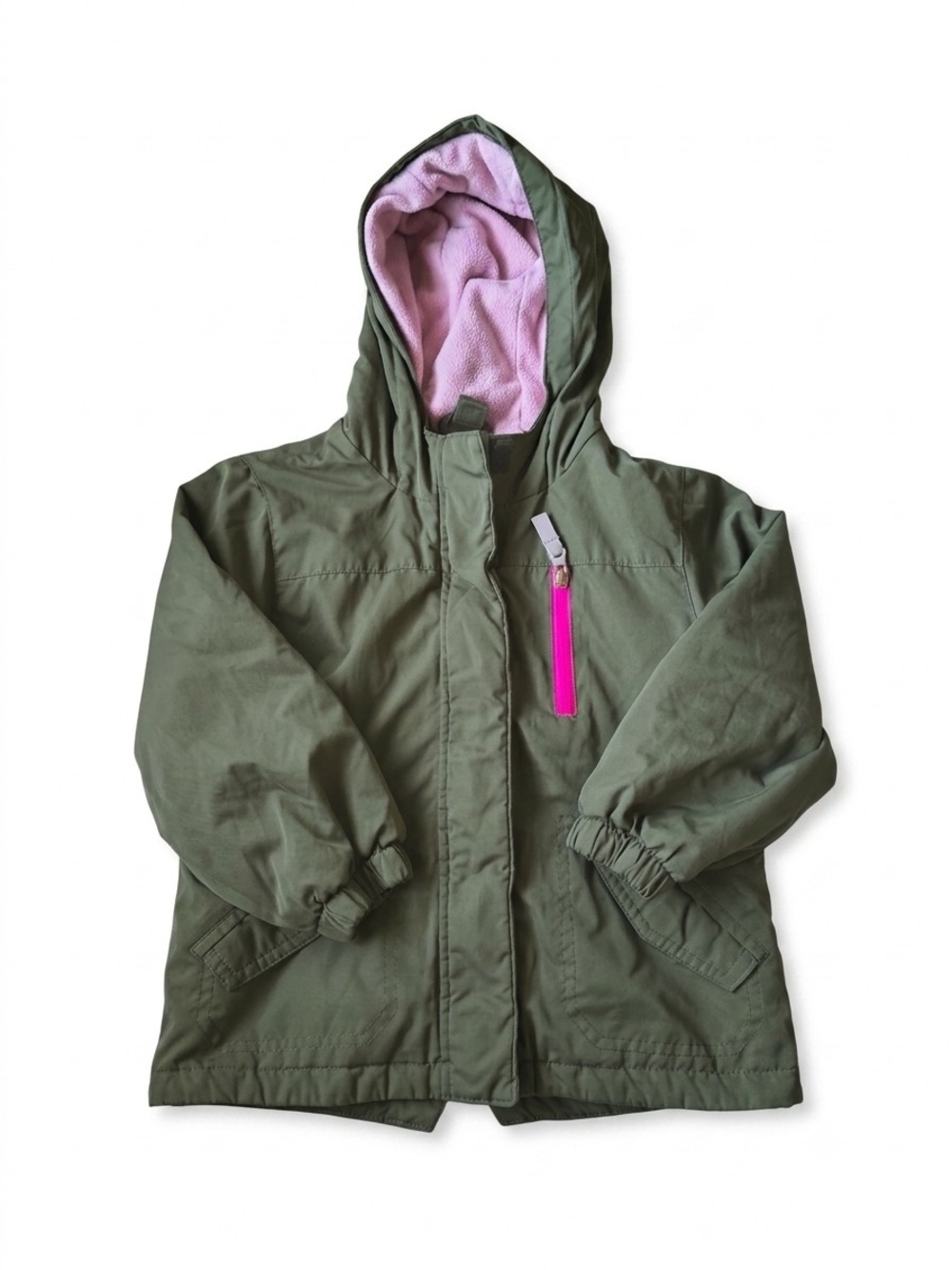 wonder nation Olive Green Hooded Jacket with Pink Lining